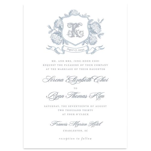 Vintage Hydrangea Garden Crest Wedding Invitations Slate Signature Blank No Standard