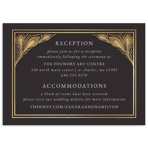 Peacock Nouveau Wedding Enclosure Cards Gold Charcoal Signature Standard