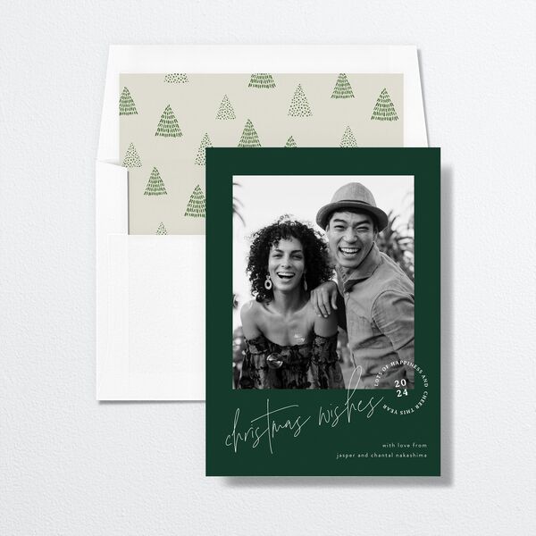 Christmas Wishes Holiday Cards Dark Green Signature