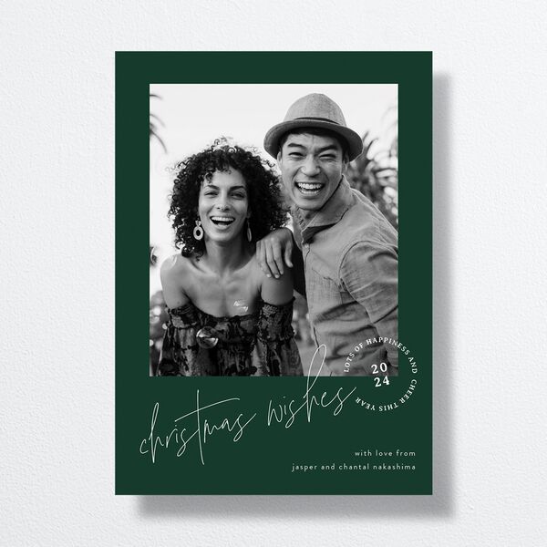 Christmas Wishes Holiday Cards Dark Green Signature