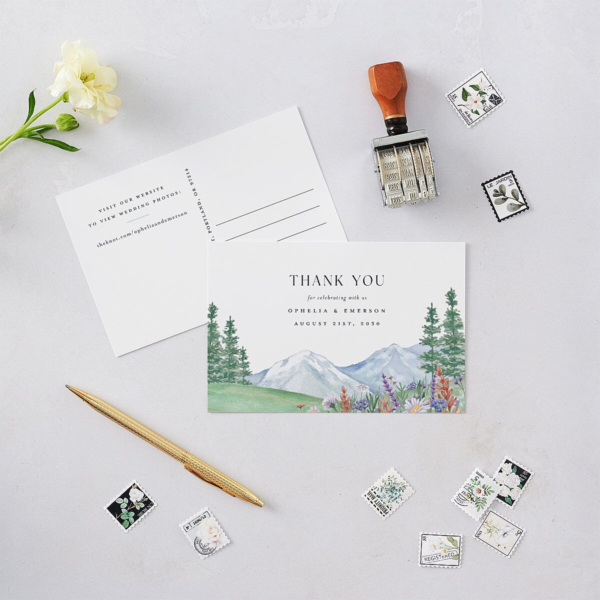 Elegant Mountain Wildflowers Thank You Postcards Dusty Blue