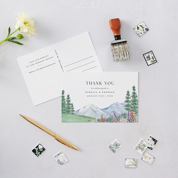 Elegant Mountain Wildflowers Thank You Postcards Dusty Blue