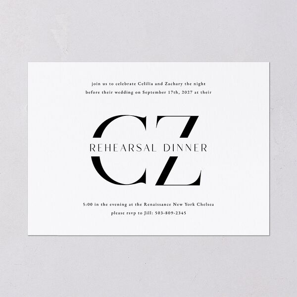 Simple Modern Monogram Rehearsal Dinner Invitations Pure White Signature Blank Standard