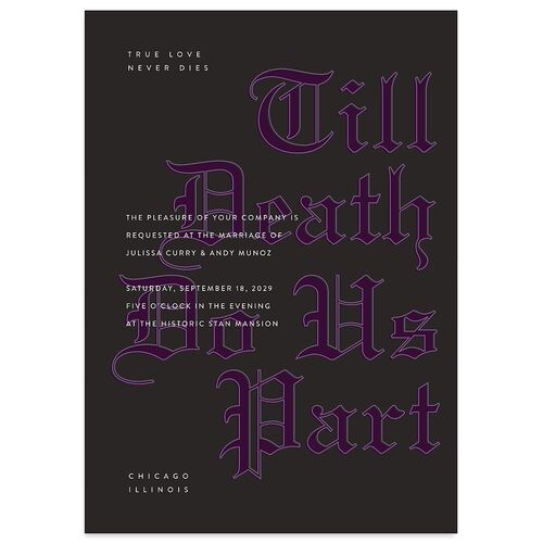 Editorial Gothic Till Death Wedding Invitations Bordeaux Signature Blank No Standard
