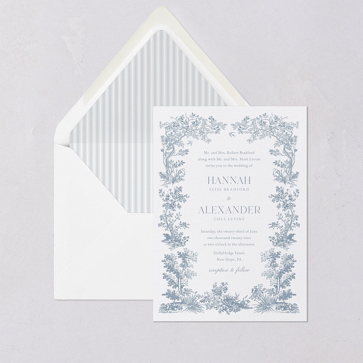 Dusty Blue Regency Toile Euro Envelope Liners Dusty Blue Luxe