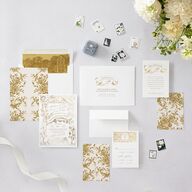 Vintage Toile Foil Wedding Invitations Gold Marigold Signature Blank No