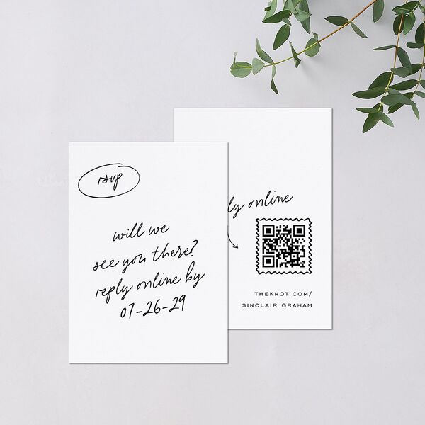 Sunny Day Modern Script QR Code RSVP Cards Pure White Signature Standard