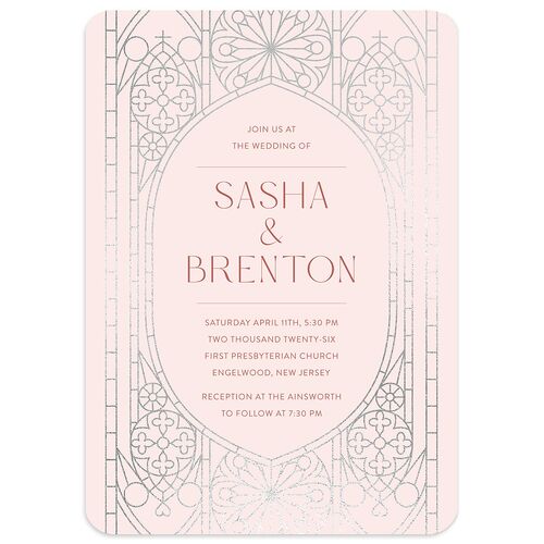 Chapel Arch Wedding Invitations Silver Pink Cotton Signature Blank No Rounded