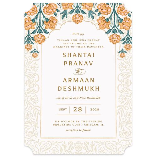 Indian Botanical Blooms Wedding Invitations Daffodil Signature Blank No Ticket