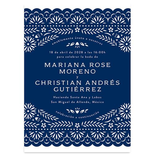 Papel Picado De Mexico Wedding Invitations Navy Signature Blank No Standard