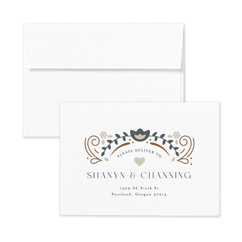 Nordic Folk Wedding Response Card Standard Envelopes White Latte Return Address Signature Standard