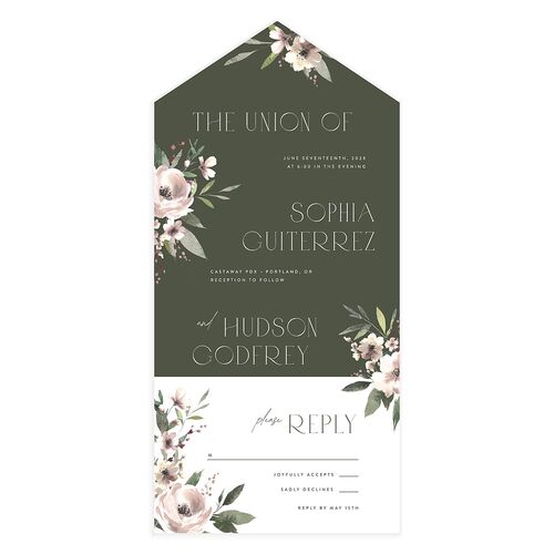 Beloved Union All-in-One Wedding Invitations Hunter Green Signature Light Both Recipient and Return Addresses No