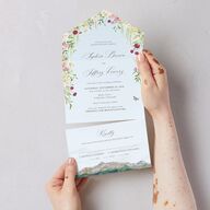 Romantic Floral Mountain All-in-One Wedding Invitations Meadow Signature Light Both Recipient and Return Addresses No