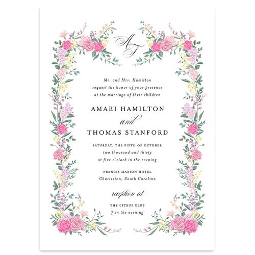 Formal Regency Monogram Floral Wedding Invitations Mulberry Signature Blank No Standard