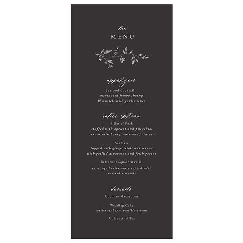 Timeless Floral Menus Charcoal Signature