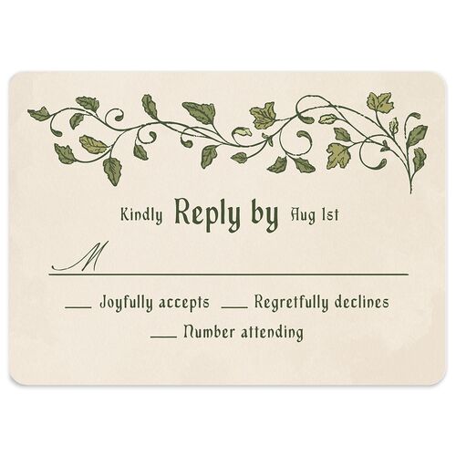 Vintage Fantasy Vines Wedding Response Cards Olive Signature Rounded