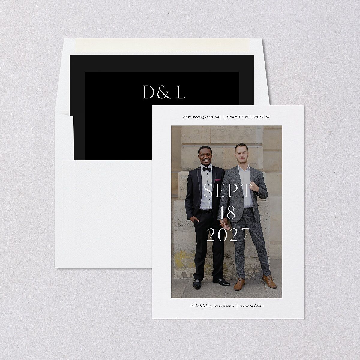 Manhattan Save the Date Cards Pure White Signature smooth Blank No Standard