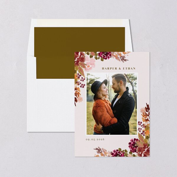 Fall Garland Save The Date Cards Rose Gold Peony Signature smooth Blank No Standard