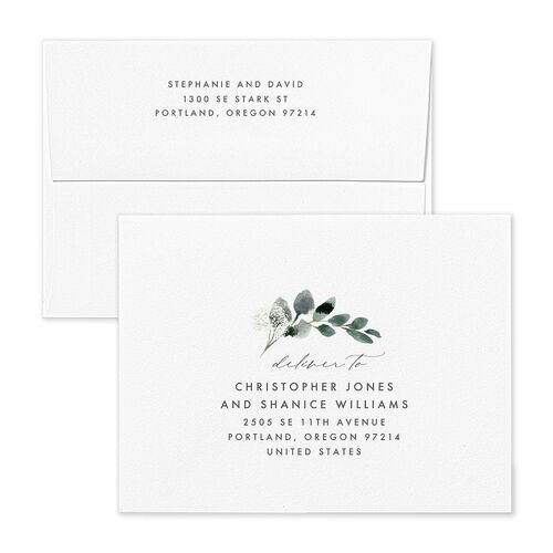 Elegant Greenery Thank You Card Envelopes Blue Pure White Return Address Signature Standard