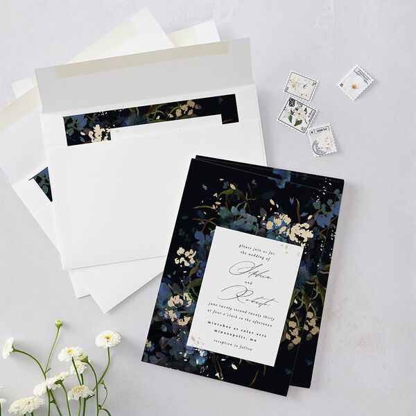Midnight Floral Wedding Invitations Gold Navy Signature Blank No