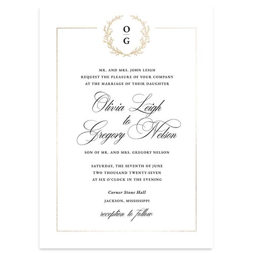 Gilded Wreath Wedding Invitations Gold Pure White Signature Blank No Standard