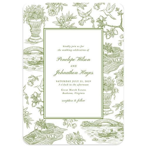 Elegant Italian Toile Wedding Invitations Greenery Signature Blank No Rounded
