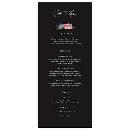 Glamorous Regency Garden Menus by Bridgerton Midnight Signature