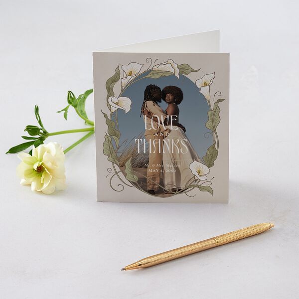 Calla Lily Nouveau Photo Thank You Cards Champagne