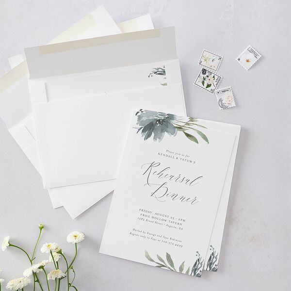 Muted Floral Rehearsal Dinner Invitations Dusty Blue Signature Blank Standard