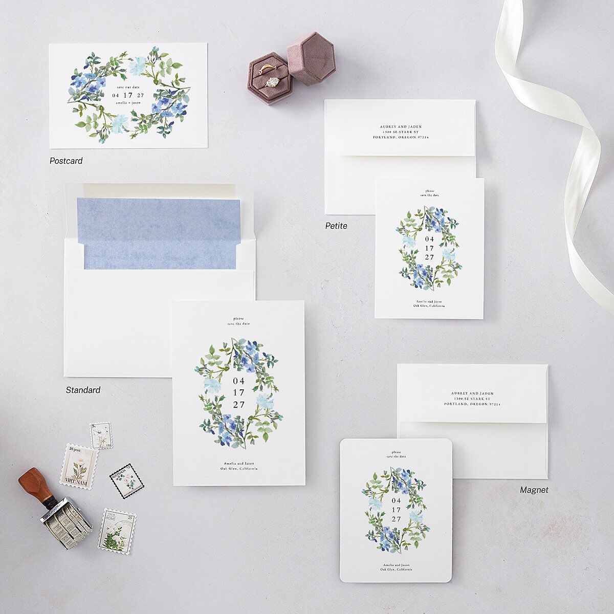 Minimal Floral Save the Date Petite Cards Ocean Signature smooth Blank No Standard