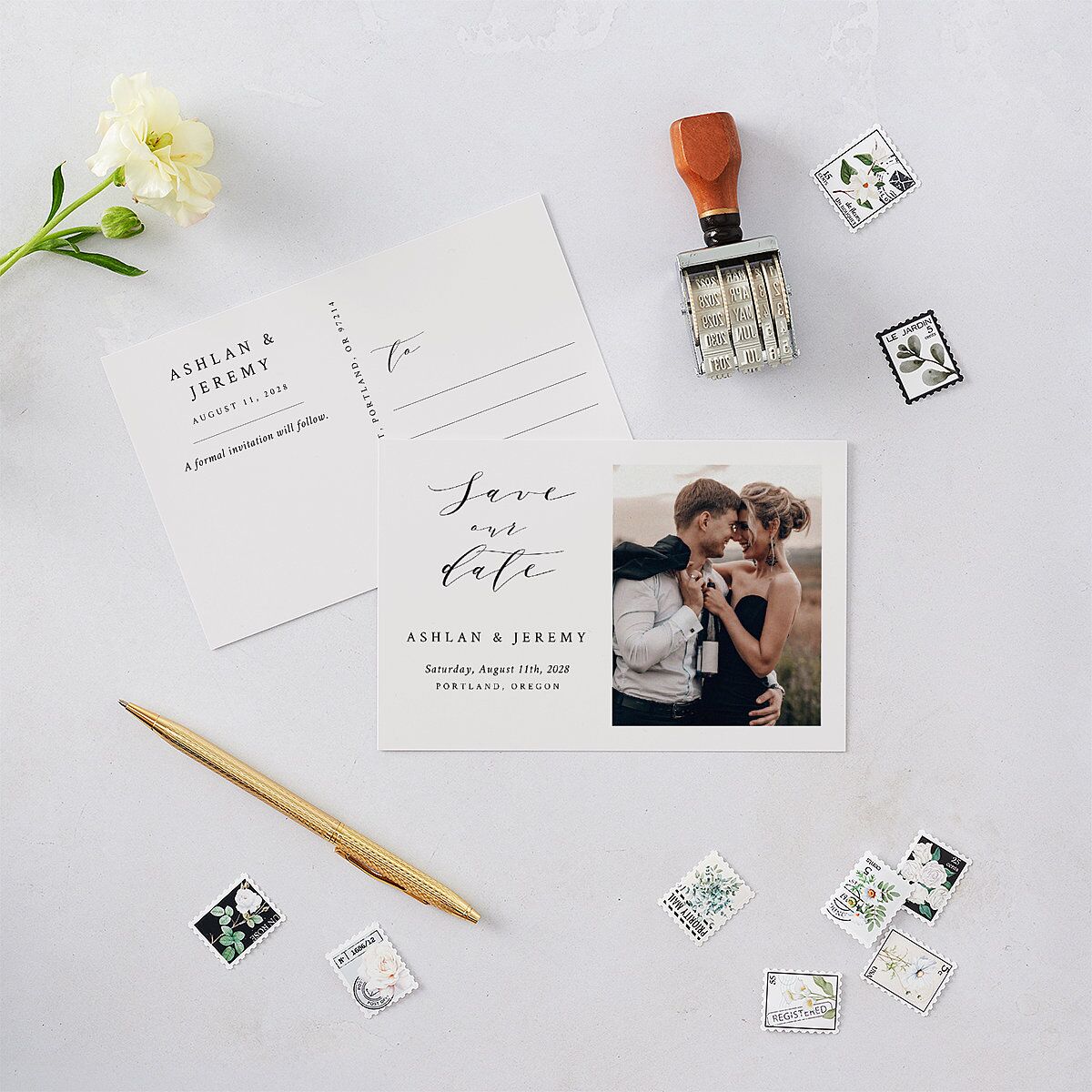 Simply Elegant Save The Date Postcards — view 2