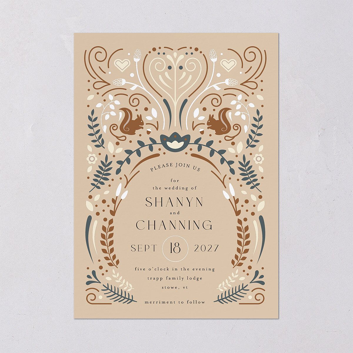 Nordic Folk Wedding Invitations Latte Signature Blank No Standard