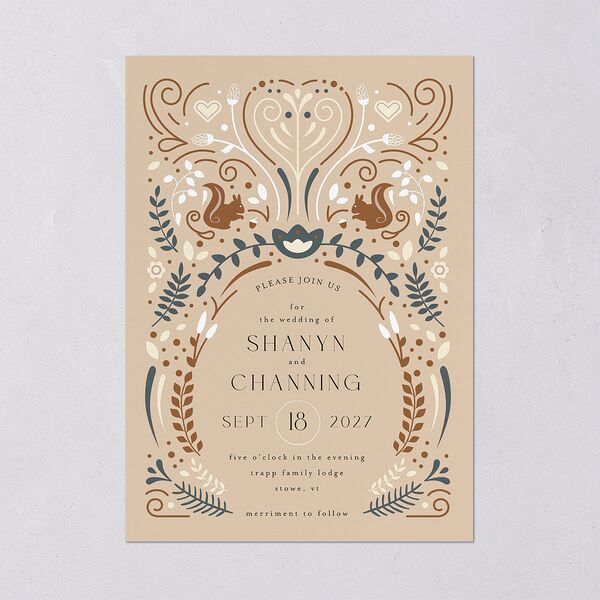 Nordic Folk Wedding Invitations Latte Signature Blank No Standard