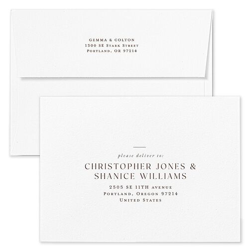 Vintage Minimalist Picture Gallery Save The Date Card Envelopes Walnut White Both Recipient and Return Addresses Signature Standard