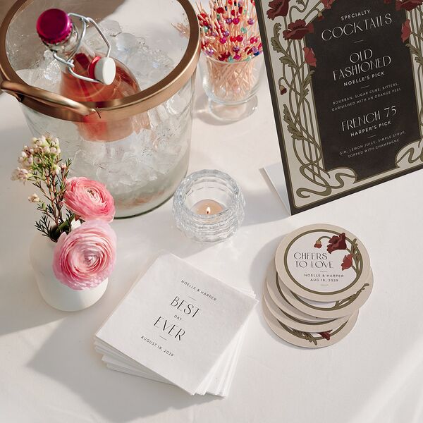 Vintage Nouveau Floral Bar Bended Tabletop Sign X-small Merlot Standard Plastic XS Tabletop Bar