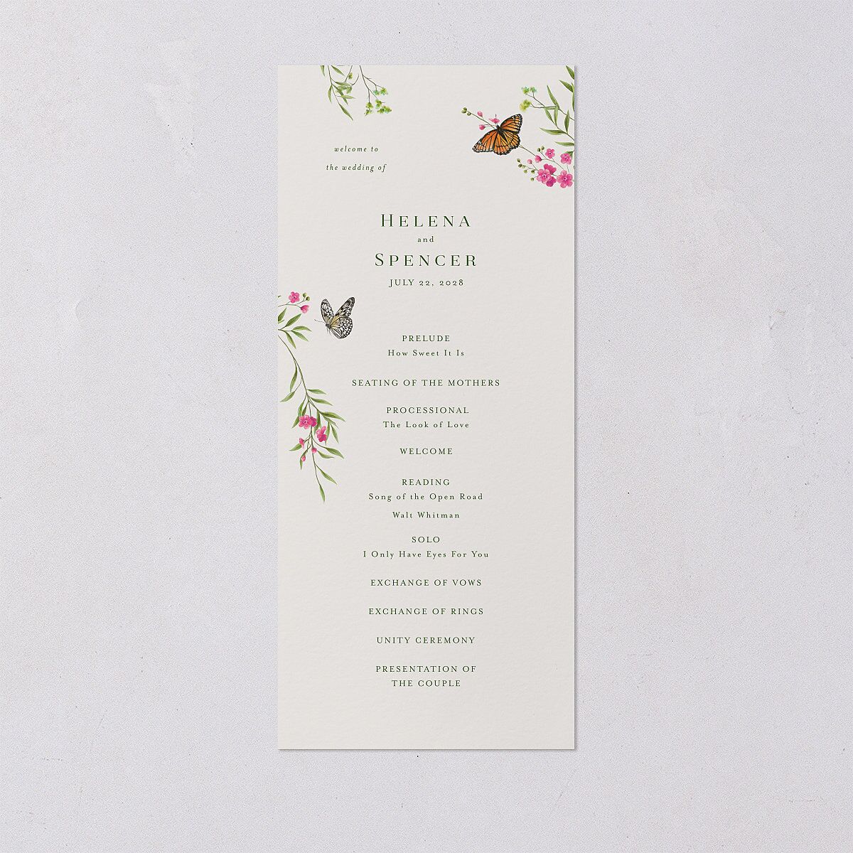 Rustic Butterflies Wedding Programs Scottish Green Signature