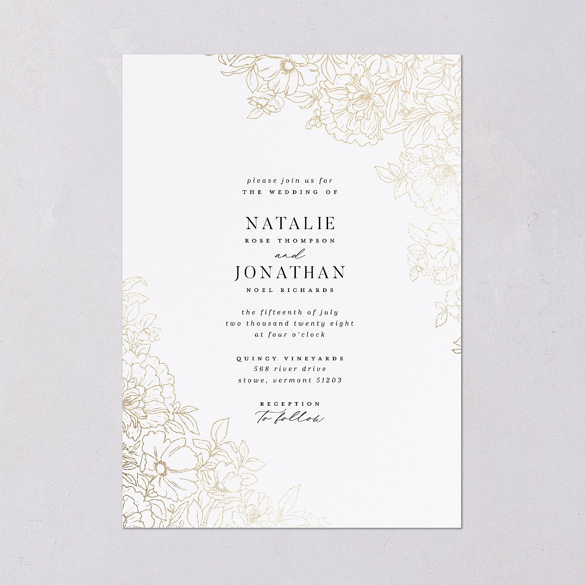 Gilded Florals Wedding Invitations Gold Blossom Signature Blank No Standard