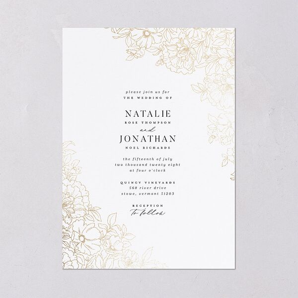 Gilded Florals Wedding Invitations Gold Blossom Signature Blank No Standard