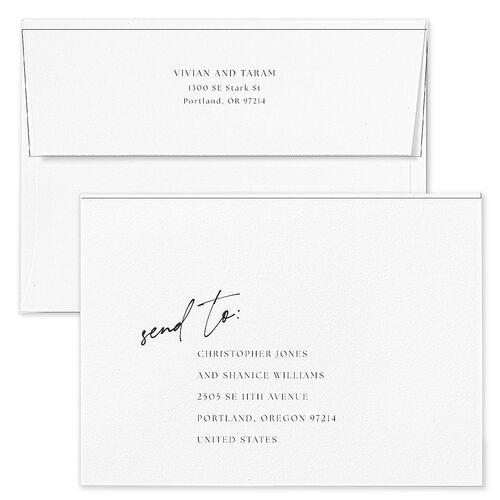 Just Love Save The Date Card Envelopes White Sheer Lilac Both Recipient and Return Addresses Signature Standard