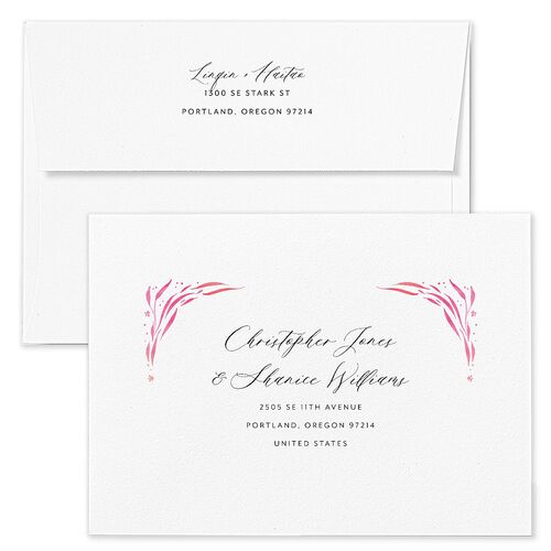 Chinese Phoenix Fenghuang Wedding Invitation Envelopes White Rose Pink Both Recipient and Return Addresses Standard Signature