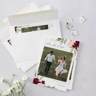 Beloved Floral Save The Date Cards Dark Berry Signature smooth Blank No Standard