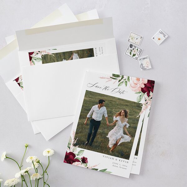 Beloved Floral Save The Date Cards Dark Berry Signature smooth Blank No Standard