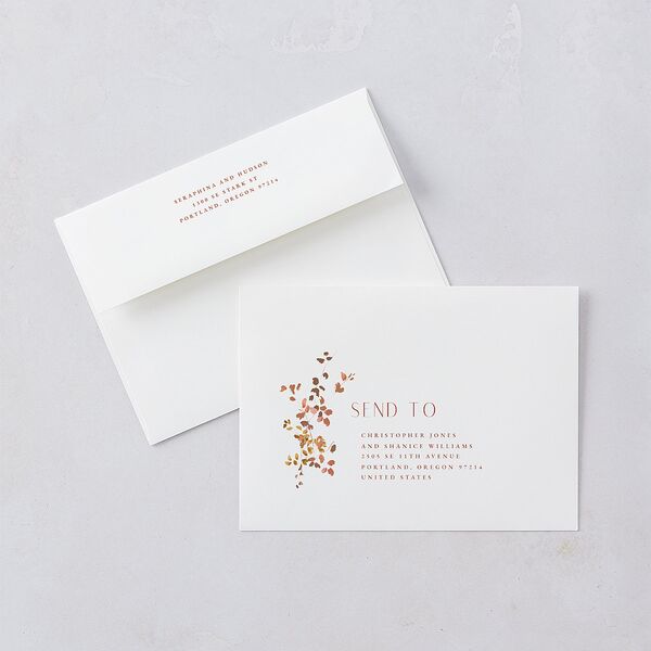 Cascading Florals Rehearsal Dinner Invitations Copper Signature Blank