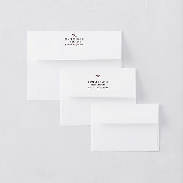 Vintage Storybook Wedding Invitation Envelopes Merlot White Both Recipient and Return Addresses Standard Signature
