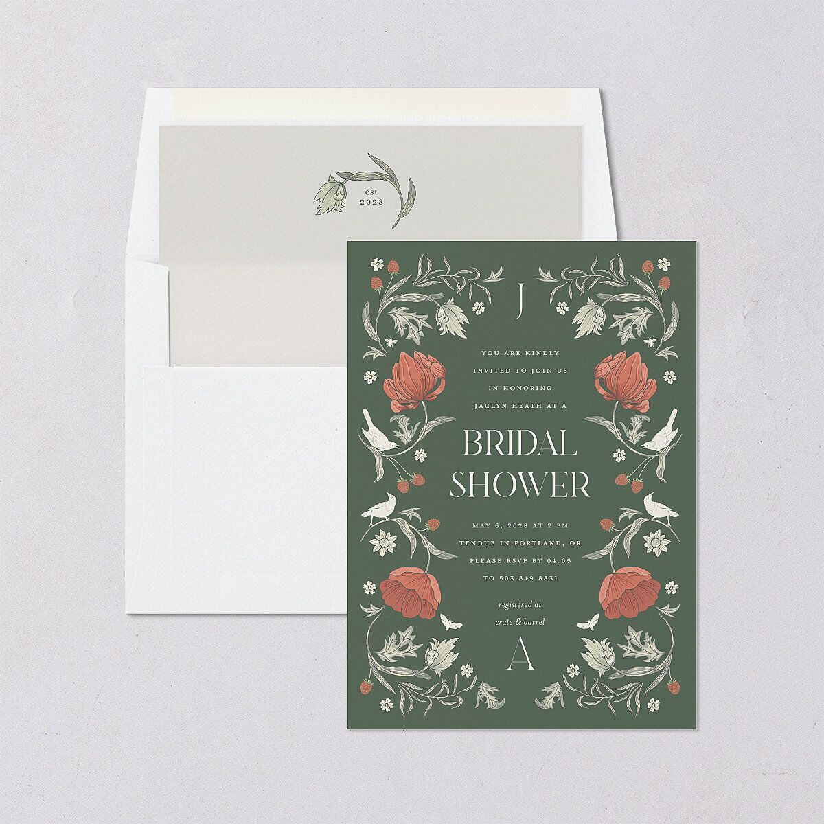 Crafted Garden Bridal Shower Invitations Deep Olive Signature Blank Standard