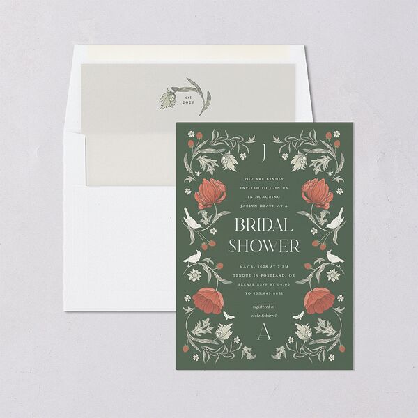 Crafted Garden Bridal Shower Invitations Deep Olive Signature Blank Standard