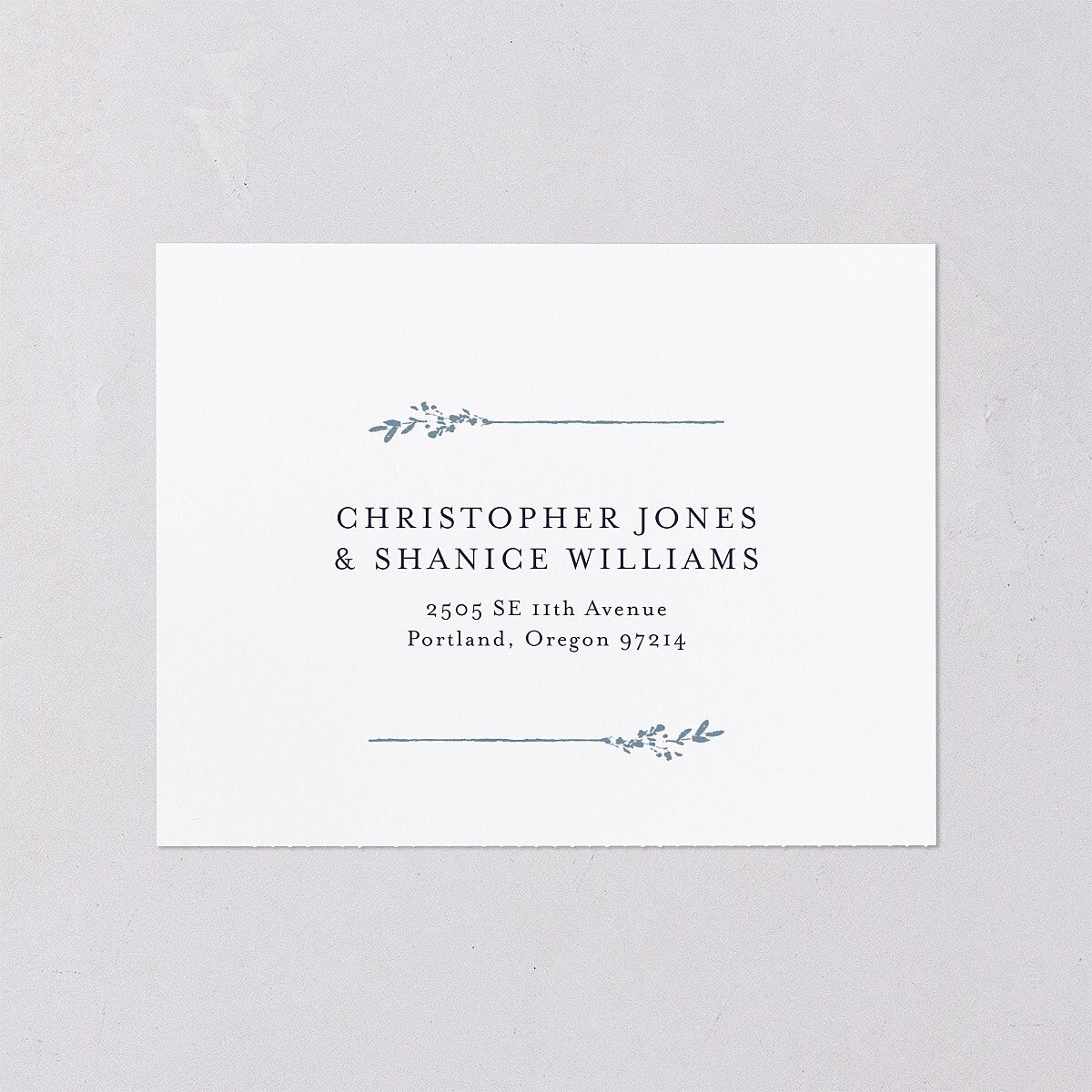 Rustic Branch Frame All-in-One Wedding Invitations Navy Signature Light Both Recipient and Return Addresses No