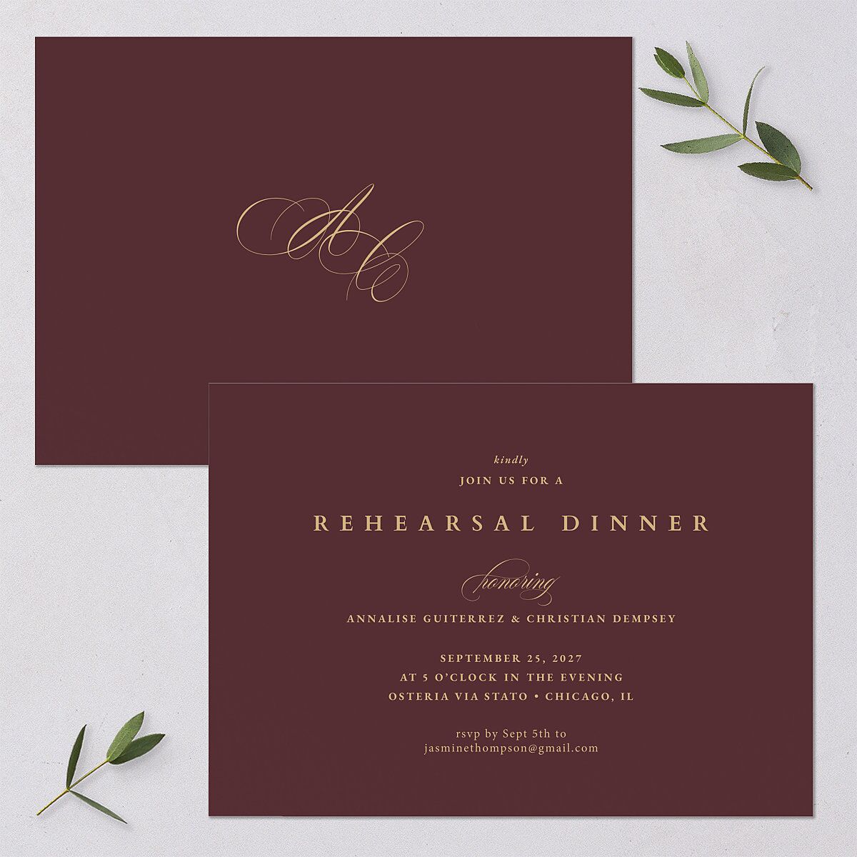 Elegant Edge Rehearsal Dinner Invitations Merlot Signature Blank Standard