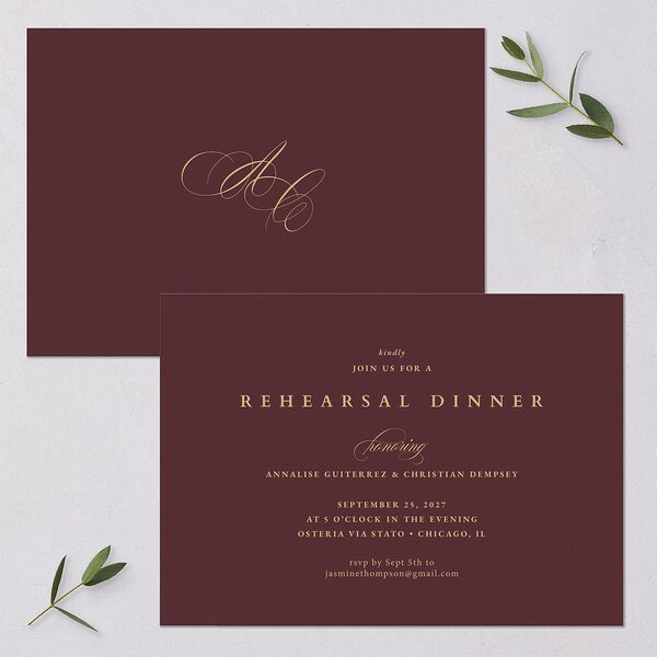 Elegant Edge Rehearsal Dinner Invitations Merlot Signature Blank Standard