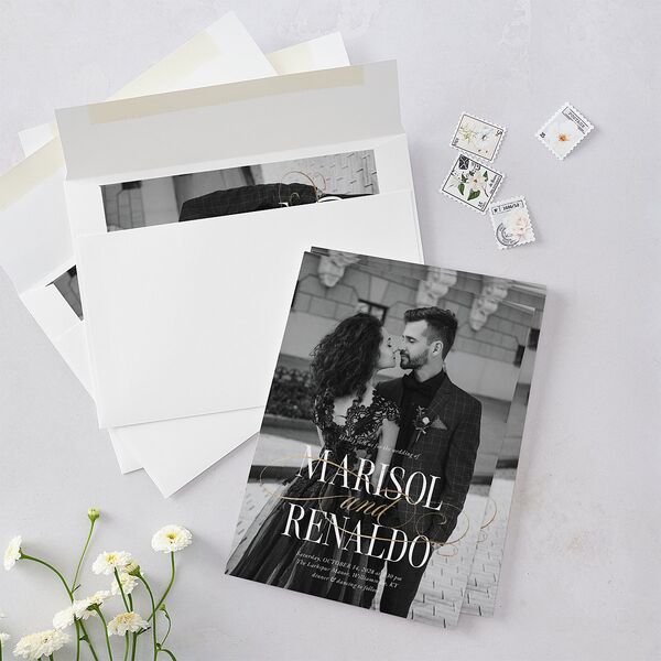Polished Photo Foil Wedding Invitations Pure White Gold Signature Blank Standard No